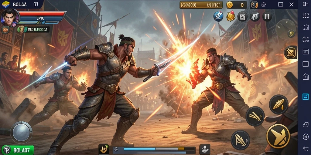 Screenshot gameplay BOLA07 menampilkan pertarungan dinamis dan karakter yang unik.