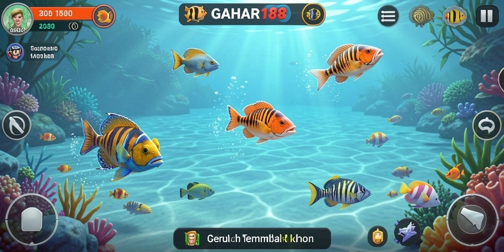 Screenshot GAHAR188 menampilkan aksi seru dalam berburu ikan.