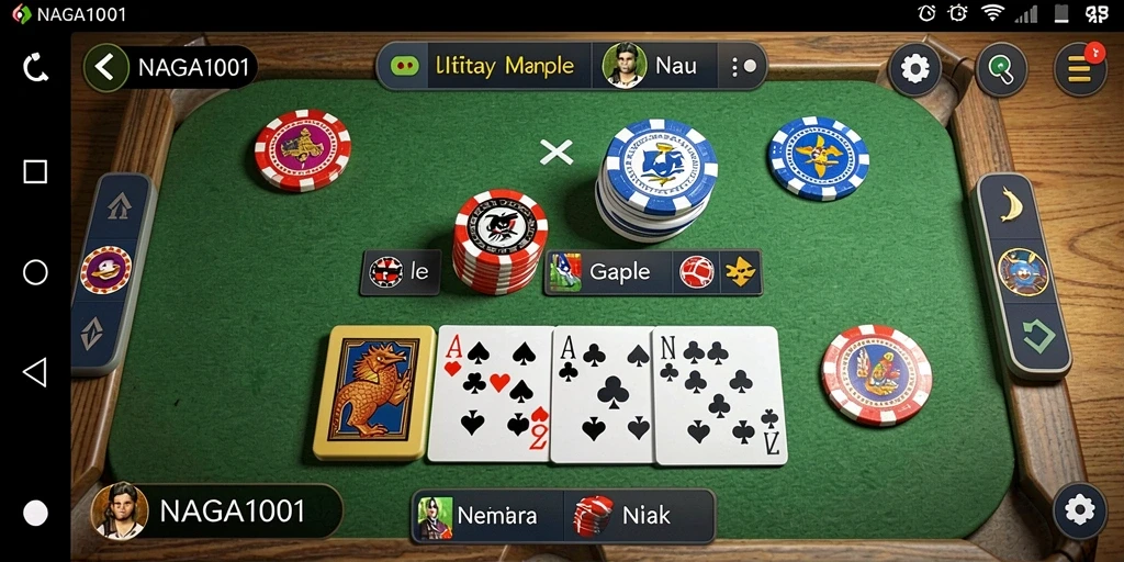 Screenshot NAGA1001 menunjukkan gameplay Gaple yang seru dan interaktif.