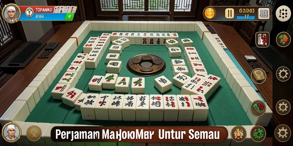 Tangkapan layar permainan TOPANHOKI yang menunjukkan serunya bermain Mahjong.