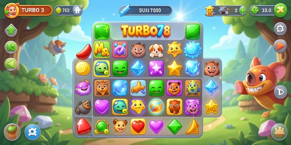 Gambar menampilkan gameplay seru dari TURBO78 di level Match-3.